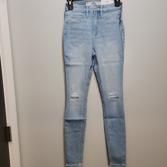Hollister HIGH-RISE SUPER SKINNY JEANS Size 0 / 24 Light Wash NEW! - Picture 6 of 14